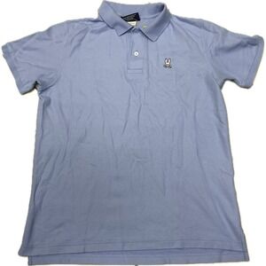 Psycho Bunny Polo Shirt Baby Blue Pink Bunny Short Sleeve Collared Size 4 Small